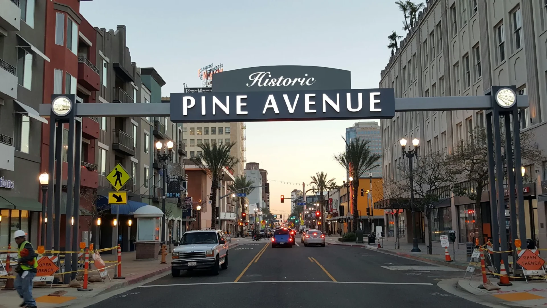 Historic Pine Avenue overhead street sign